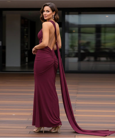 Comprar Vestido Longo de Festa com Um Ombro Só e Cauda Elegante  barato - Anellimn