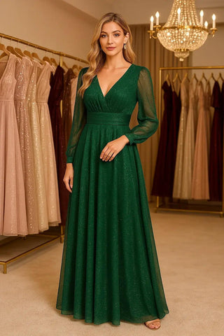 Vestido Longo de Festa Tule Brilhante Elegante Madrinha verde