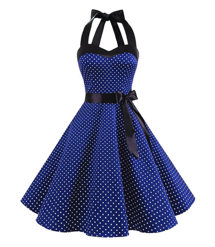 Vestido Vintage de Poá com Laço Feminino, estilo anos 60, elegante e versátil, ideal para eventos especiais.
