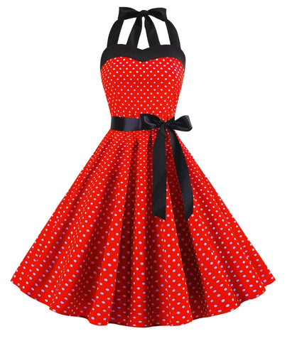 Vestido Vintage de Poá com Laço Feminino, estilo anos 60, elegante e versátil, ideal para eventos especiais.