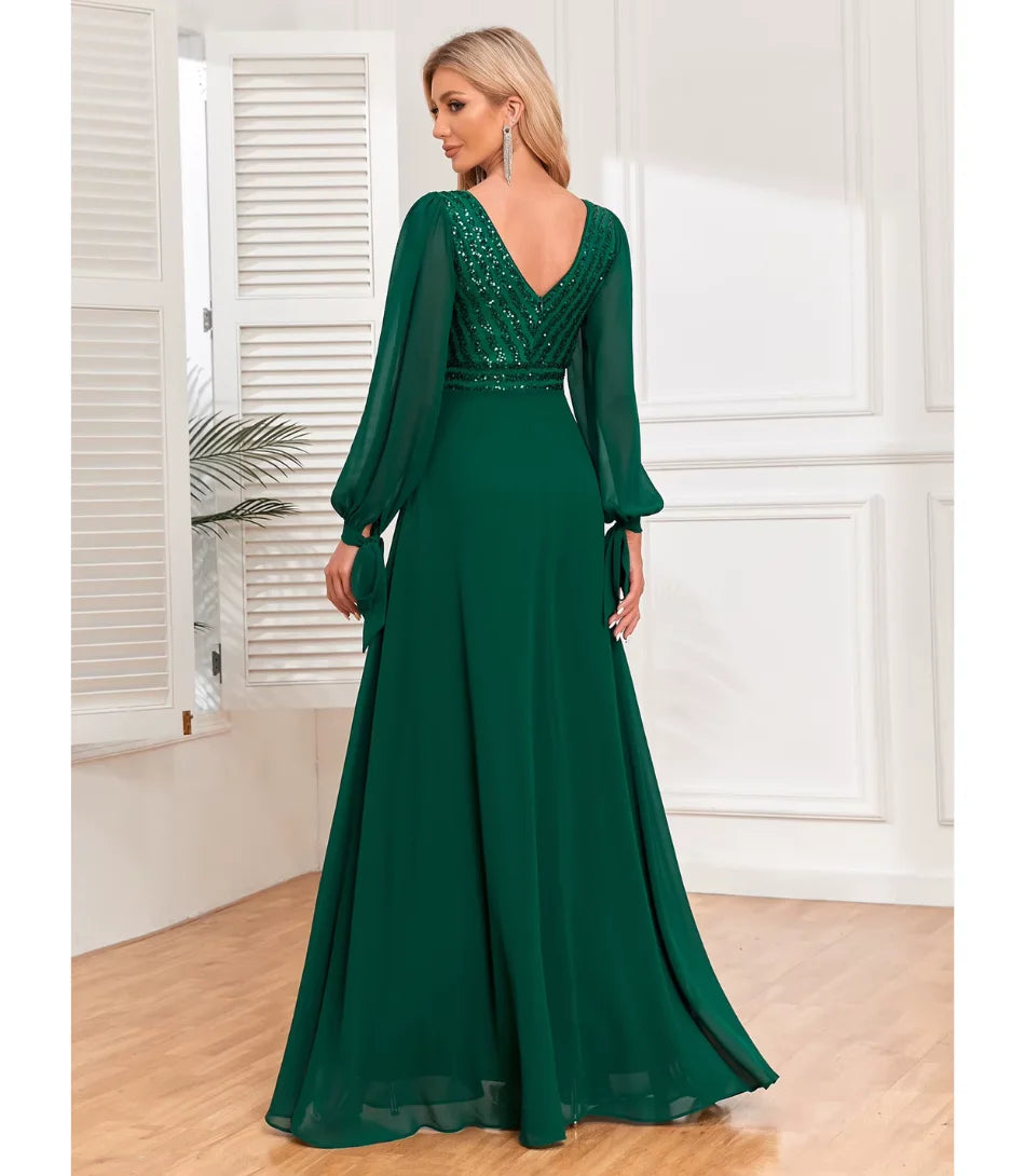 Vestido de Festa Longo com Manga Longa de Lantejoulas Vintage - Sofisticação e Glamour em cada Detalhe. Compre Agora!