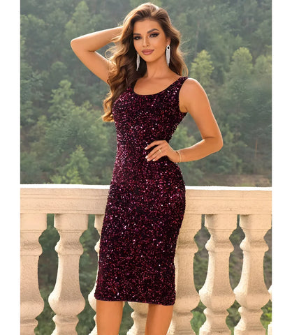 Vestido de Festa Midi de Paetês com Brilho Luxo em design sofisticado, ideal para eventos especiais