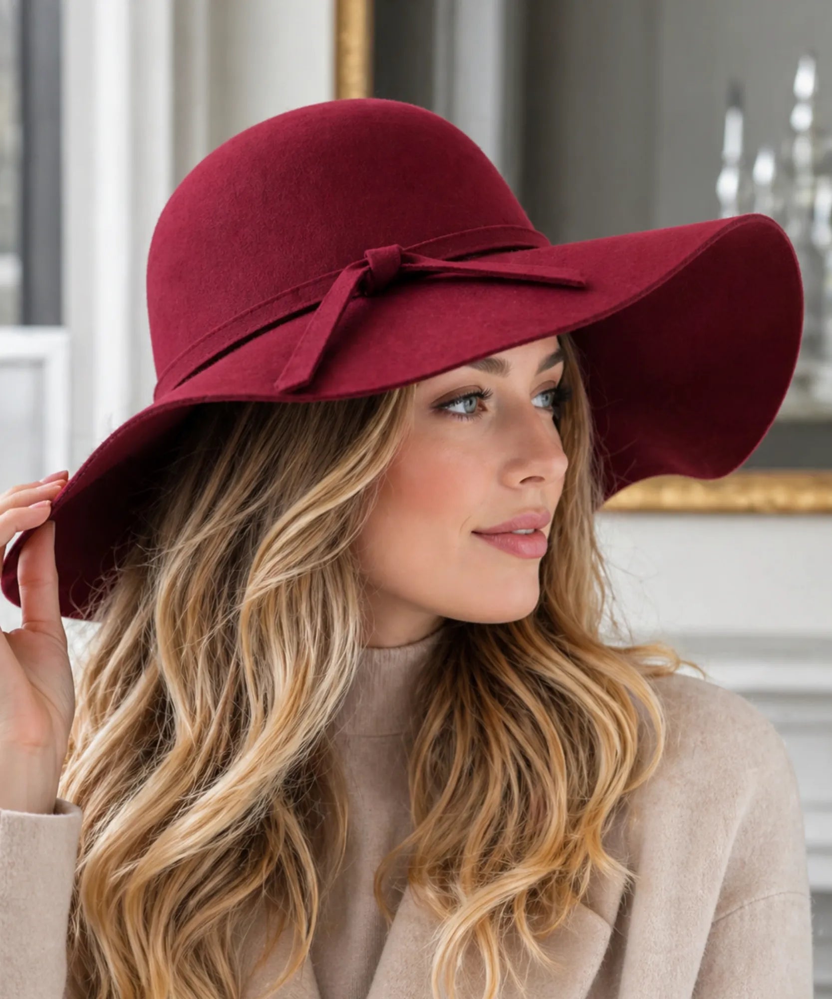 Comprar chapéu fedora feminino aba larga feltro lã floppy elegante outono inverno barato ANELLIMN