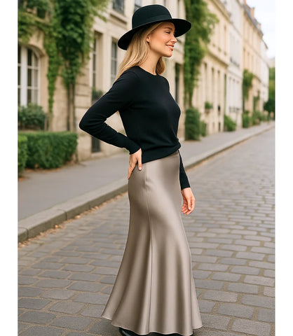 Saia Longa de Cetim Sereia Feminina Elegante | Anaya