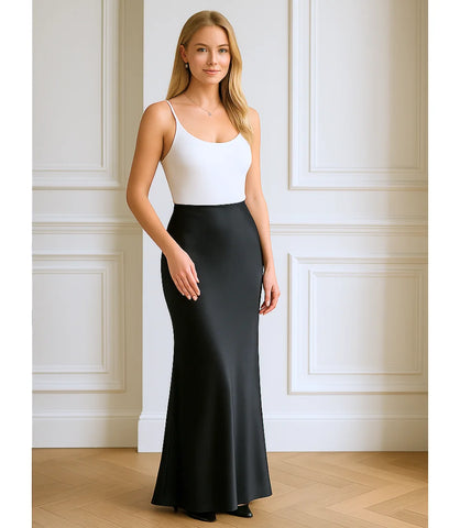 Comprar saia longa de cetim feminina preto sereia elegante para eventos, looks casuais e sofisticados em promoção ZARA
