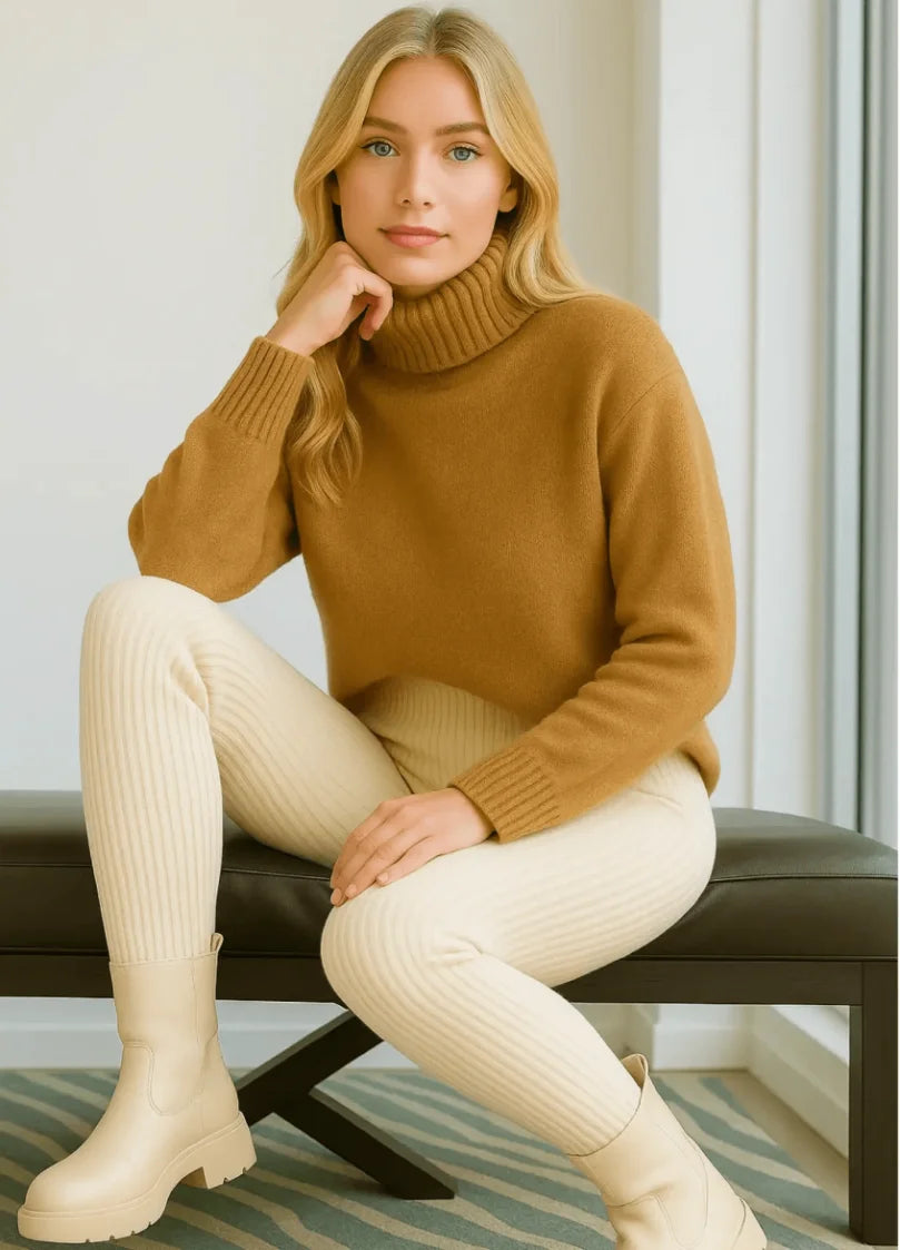 Comprar Calça feminina tricot canelada cintura alta confortável casual inverno barato ou em promoção