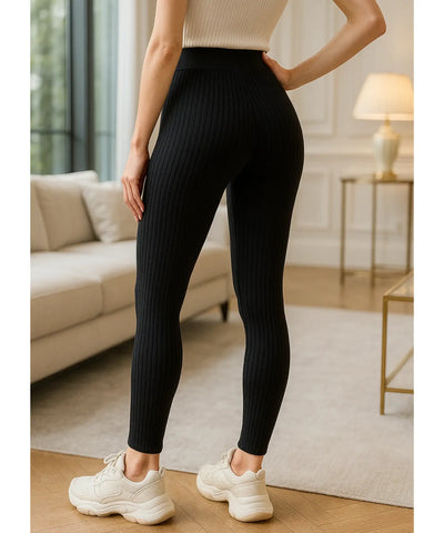 Comprar Calça feminina tricot canelada cintura alta confortável casual inverno barato ou em promoção