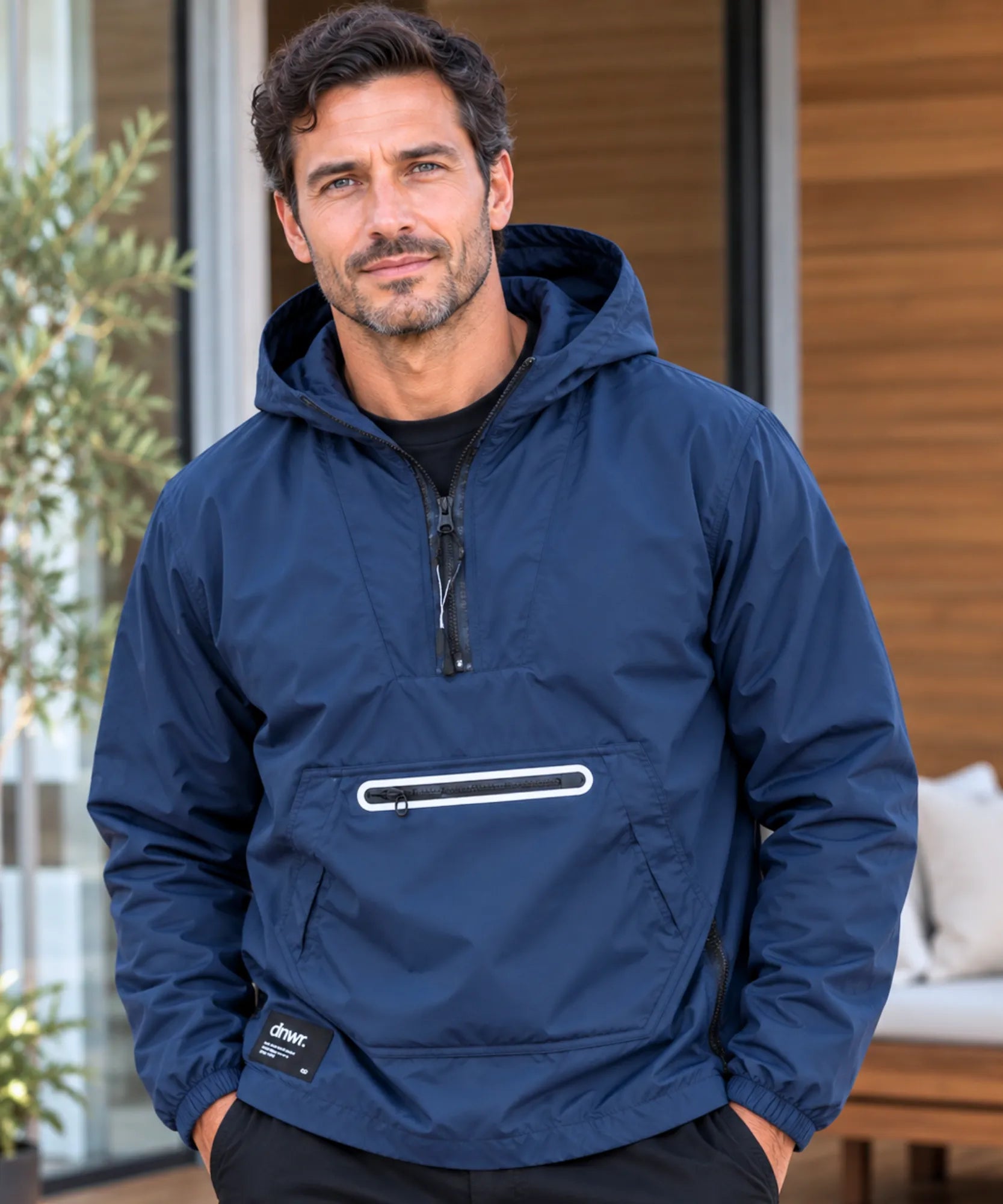 Comprar anorak masculino corta vento com capuz azul marinho em promoção Anellimn