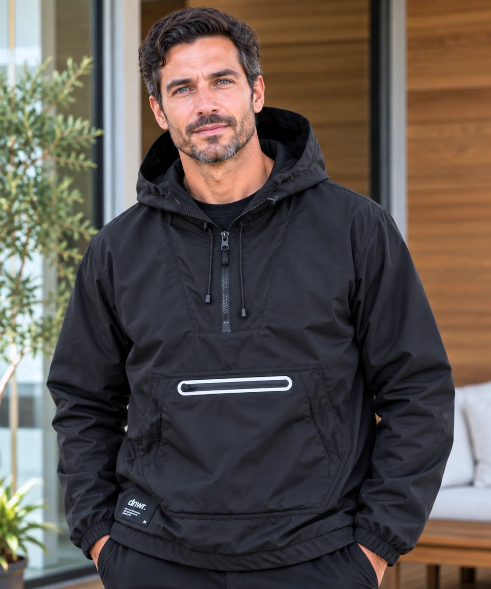 Comprar anorak masculino corta vento com capuz preto em promoção Anellimn