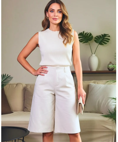 Bermuda Feminina Casual Cintura Alta com Bolsos | Nanna