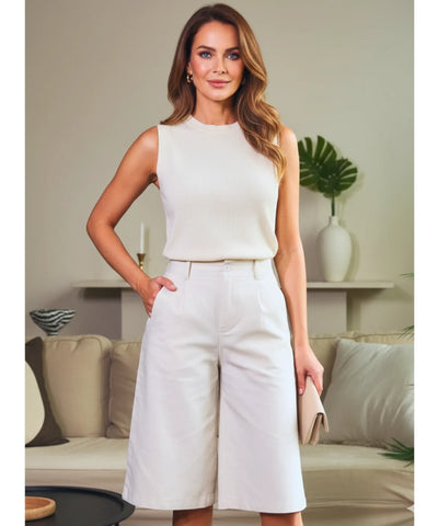 Bermuda Feminina Casual Cintura Alta com Bolsos | Nanna