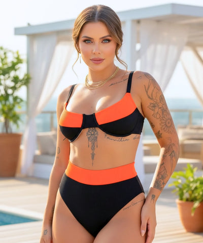 Comprar biquíni cintura alta hot pants bicolor sustentação premium para piscina praia barato em promoção ANELLIMN

