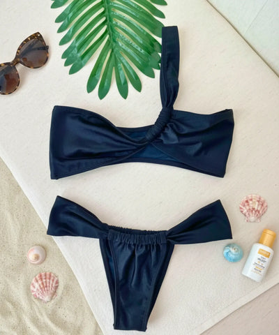 Comprar biquíni fio dental feminino com top transpassado ajustável para praia e piscina barato