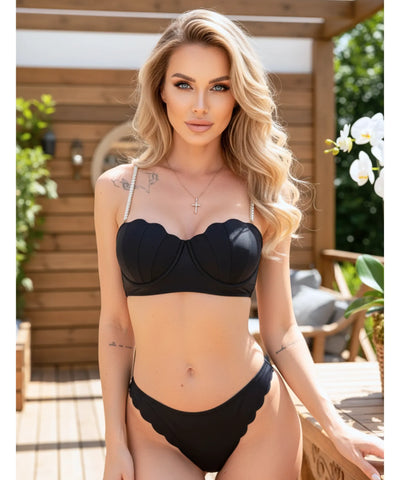 Comprar biquíni saída de praia 3 peças push up sustentação luxo verão barato promoção PRETO ANELLIMN

