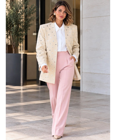 Comprar blazer bege feminino manga longa em promoção Anellimn
