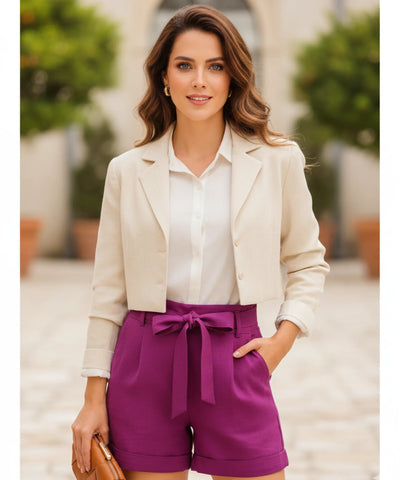Blazer Feminino Alfaiataria Linho Cropped Elegante | Zelin