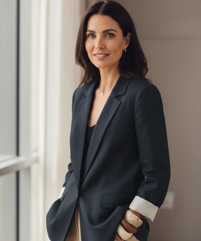 Blazer Feminino Alfaiataria Linho Manga 7/8 Elegante | Sofi