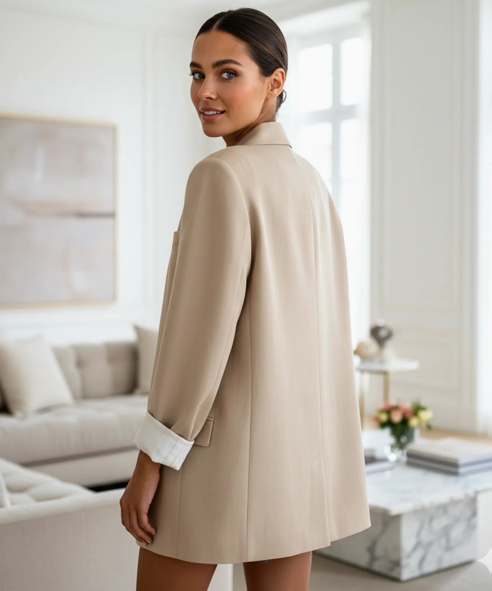 Comprar blazer feminino alfaiataria linho manga 7/8 alongado elegante trabalho escritório em promoção ZARA