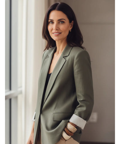 Blazer Feminino Alfaiataria Linho Manga 7/8 Elegante | Sofi