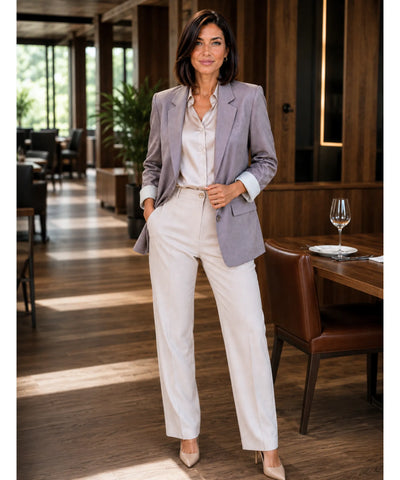 Comprar blazer feminino alfaiataria linho manga 7/8 alongado elegante trabalho escritório em promoção  ANELLIMN 