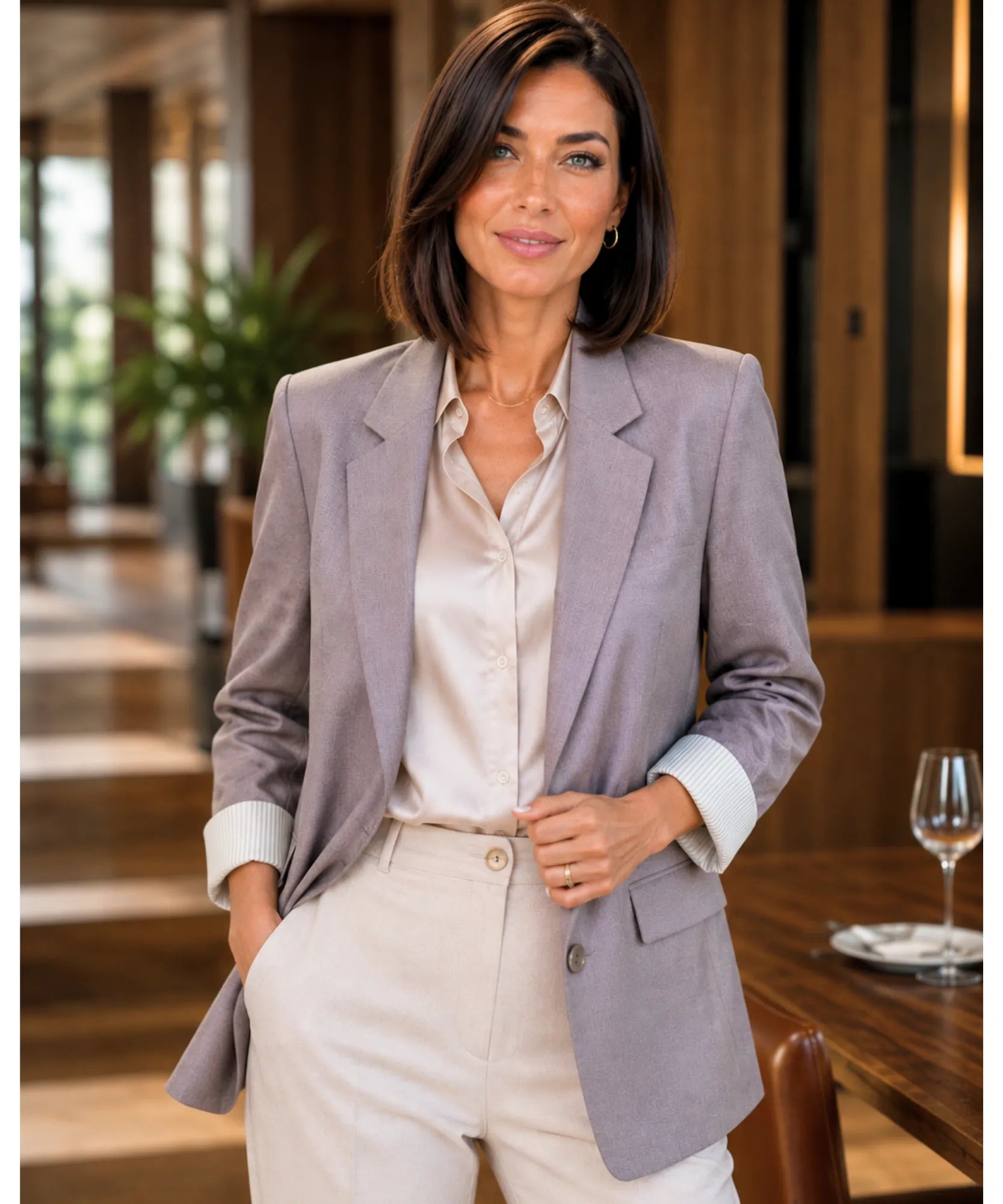 Comprar blazer feminino alfaiataria linho manga 7/8 alongado elegante trabalho escritório em promoção  ANELLIMN 