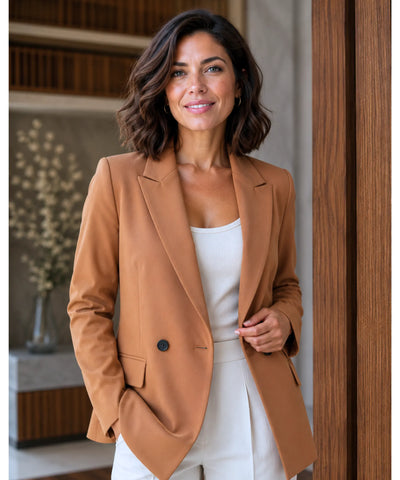 Comprar blazer feminino alfaiataria transpassado com botões duplos forro elegante trabalho executivo barato ou em promoção ANELLIMN 