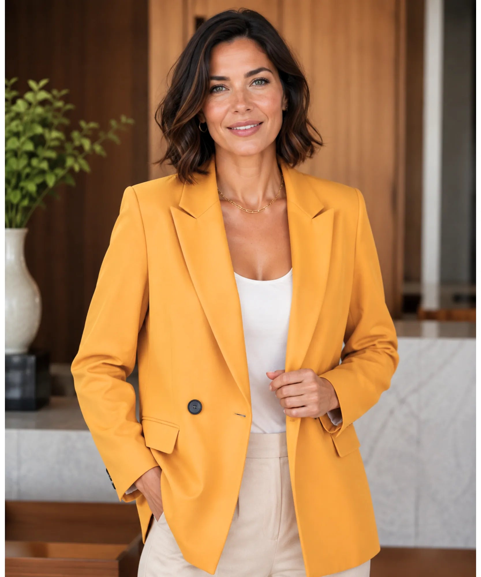 Comprar blazer feminino alfaiataria transpassado com botões duplos forro elegante trabalho executivo barato ou em promoção ANELLIMN 