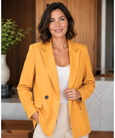 Comprar blazer feminino alfaiataria transpassado com botões duplos forro elegante trabalho executivo barato ou em promoção ANELLIMN 