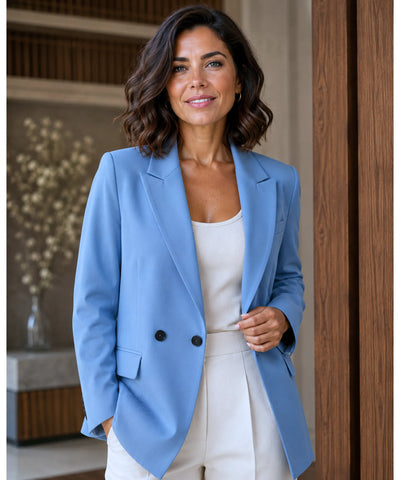 Comprar blazer feminino alfaiataria transpassado com botões duplos forro elegante trabalho executivo barato ou em promoção ANELLIMN 