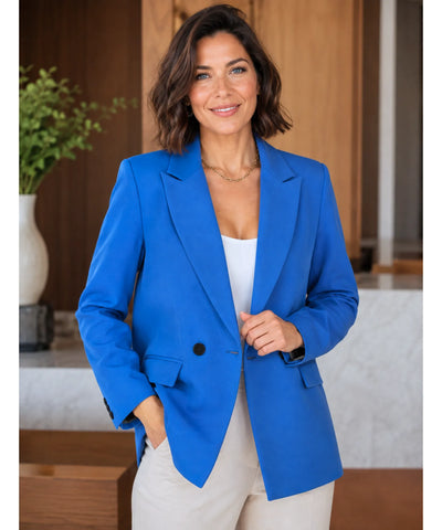 Comprar blazer feminino alfaiataria transpassado com botões duplos forro elegante trabalho executivo barato ou em promoção ANELLIMN 