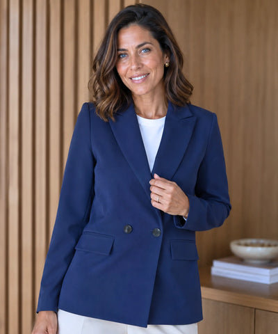 Comprar blazer feminino alfaiataria transpassado com botões duplos forro elegante trabalho executivo barato ou em promoção ANELLIMN 
