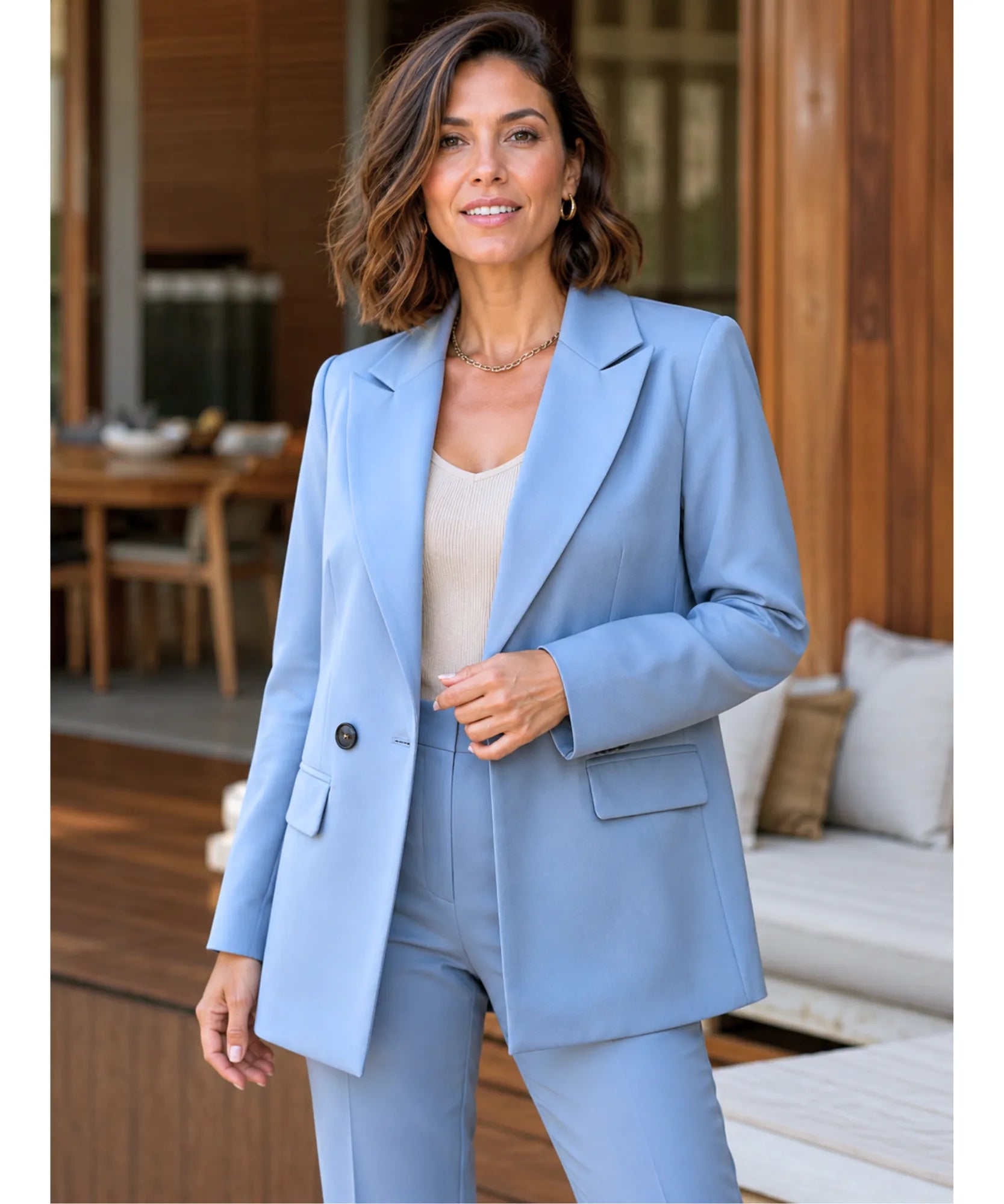 Comprar blazer feminino alfaiataria cinza transpassado com botões duplos forro elegante trabalho executivo barato ou em promoção ANELLIMN