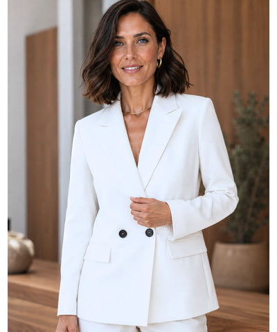 Comprar blazer feminino alfaiataria transpassado com botões duplos forro elegante trabalho executivo barato ou em promoção ANELLIMN 