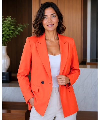 Comprar blazer feminino alfaiataria transpassado com botões duplos forro elegante trabalho executivo barato ou em promoção ANELLIMN 