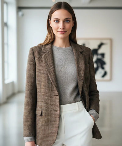 Blazer Feminino Alfaiataria Tweed Xadrez Escritório | Blaid