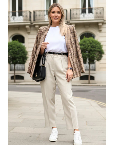 Blazer Feminino Alfaiataria Xadrez Forro Elegante Chique | Ekas