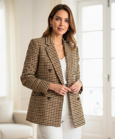 Blazer Feminino Alfaiataria Xadrez Forro Elegante Chique | Ekas