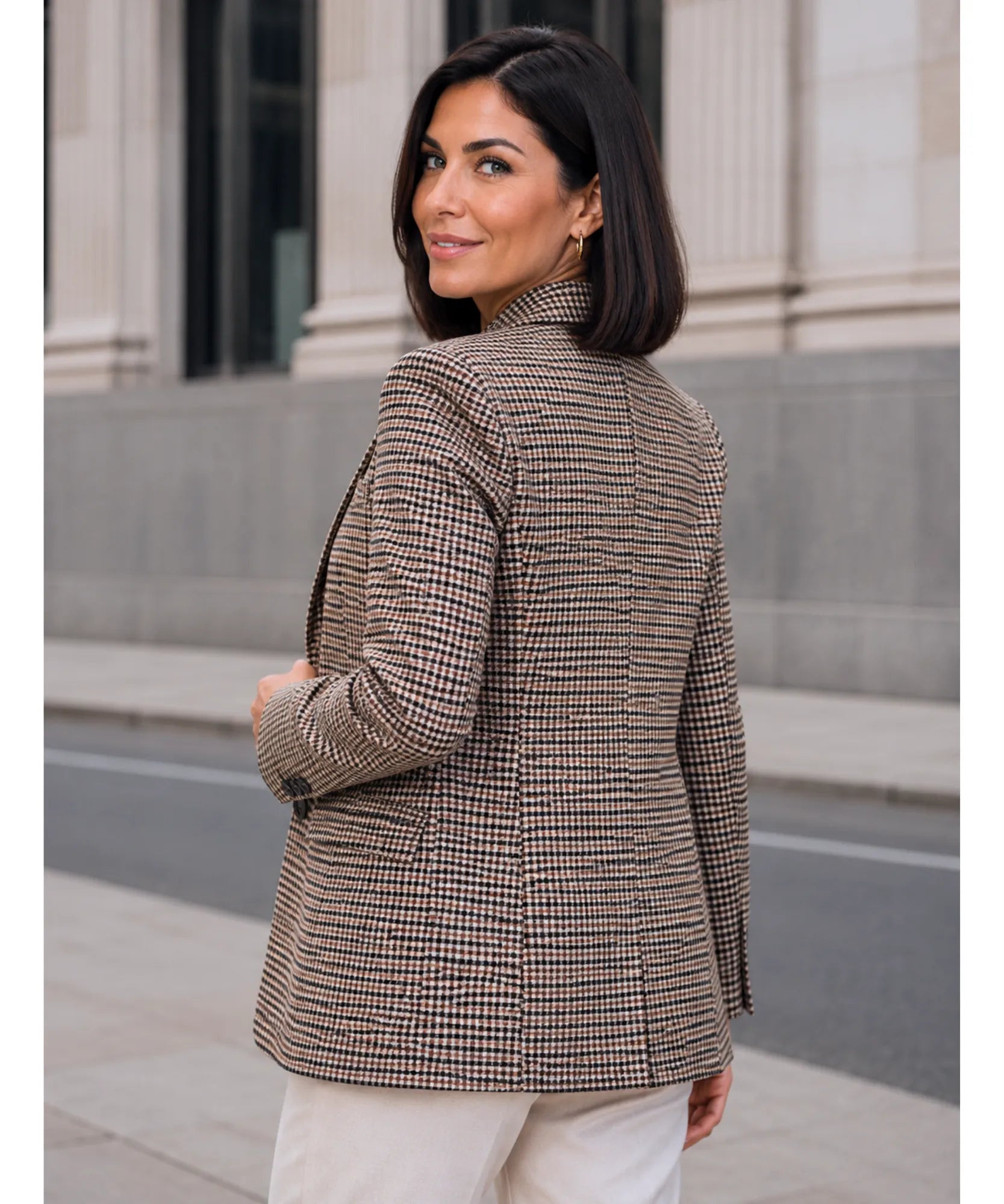 Comprar blazer feminino alfaiataria xadrez com forro estruturado e botões elegantes para escritório trabalho em promoção ANELLIMN 