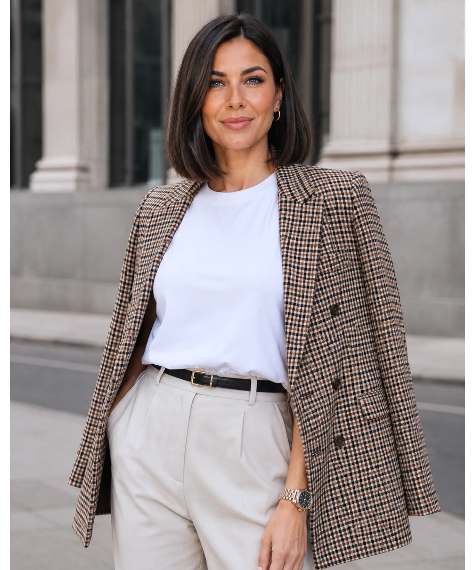 Comprar blazer feminino alfaiataria xadrez com forro estruturado e botões elegantes para escritório trabalho em promoção ANELLIMN 