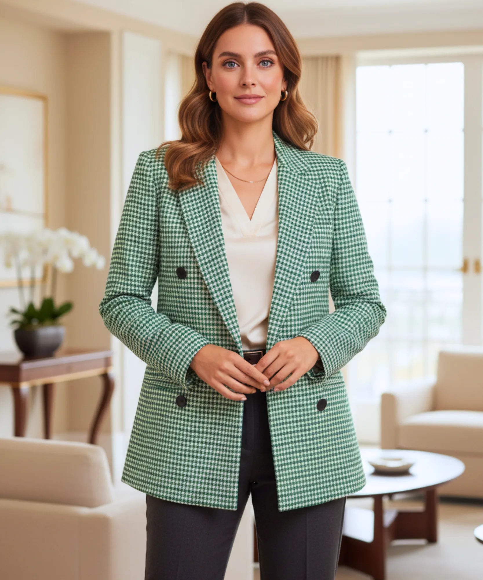 Comprar blazer feminino alfaiataria xadrez verde com forro estruturado e botões elegantes para escritório trabalho em promoção ZARA
