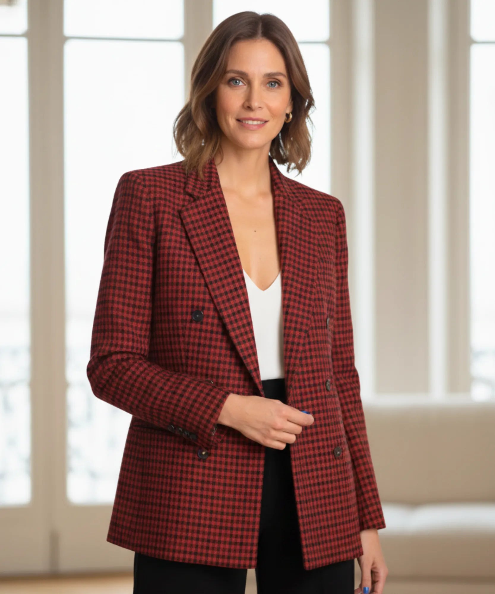 Comprar blazer feminino alfaiataria xadrez vermelho com forro estruturado e botões elegantes para escritório trabalho em promoção ZARA
