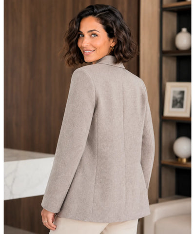 Comprar blazer feminino estruturado costas bege em promoção Anellimn