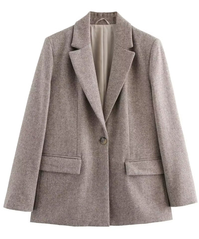 Comprar blazer feminino estruturado alfaiataria forrado bege em promoção Anellimn
