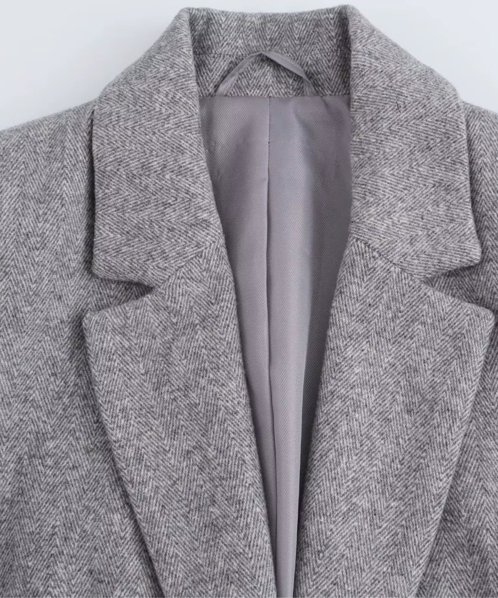 Comprar blazer feminino estruturado detalhe da gola e forro cinza em promoção Anellimn