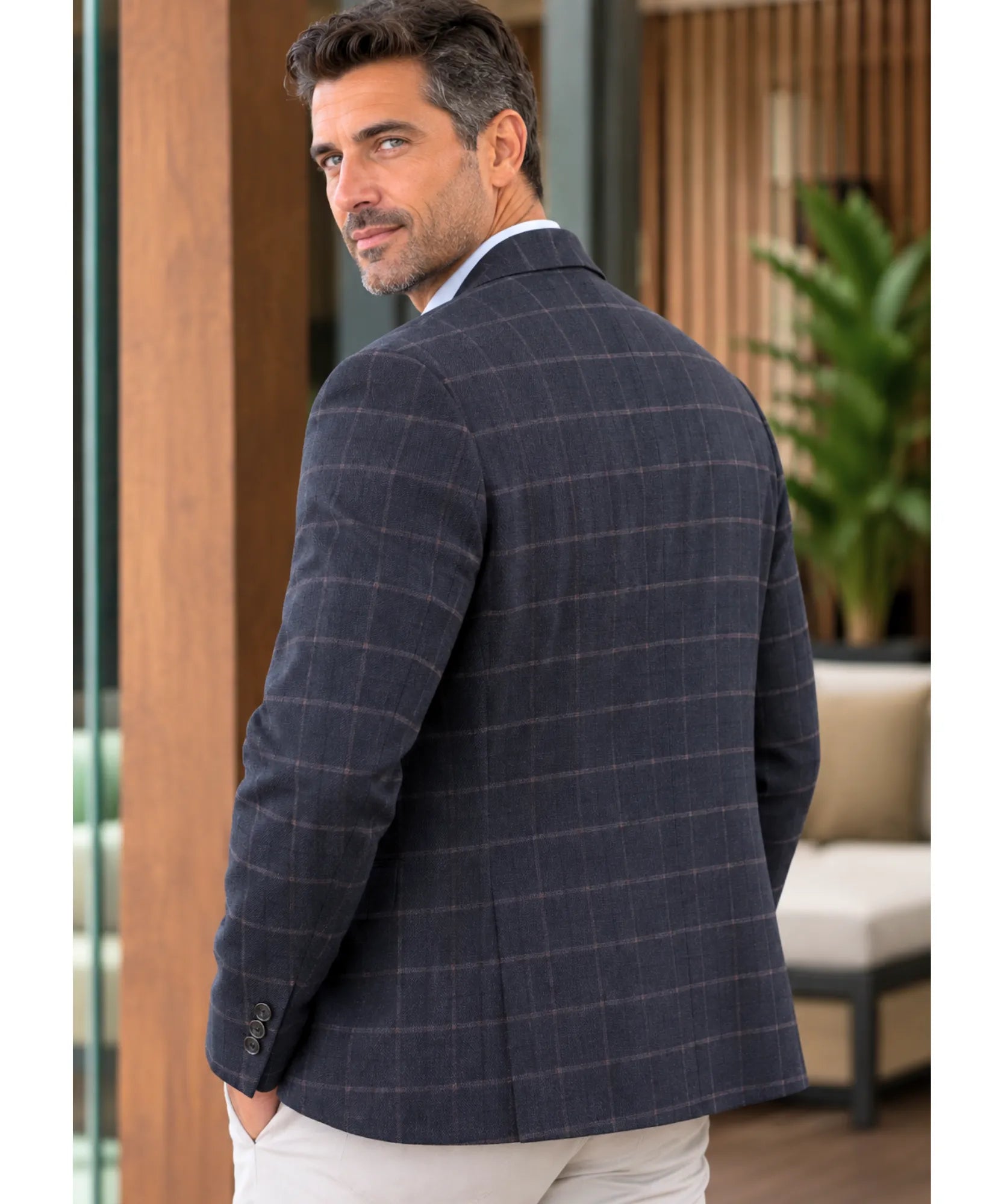 Comprar blazer masculino slim xadrez azul marinho em promoção Anellimn