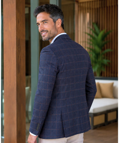 Comprar blazer masculino slim xadrez azul marinho em promoção Anellimn
