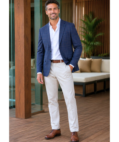 Comprar blazer masculino slim xadrez azul marinho em promoção Anellimn