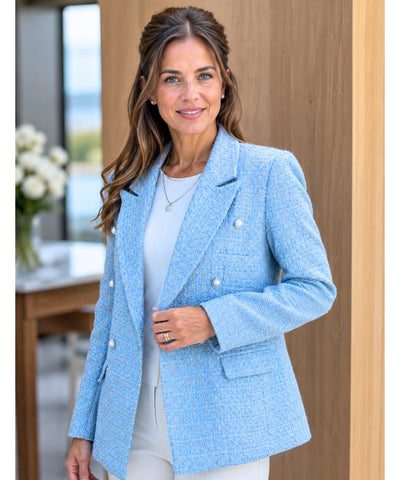 Comprar blazer tweed feminino alfaiataria estruturado transpassado com forro respirável em promoção ANELLIMN 