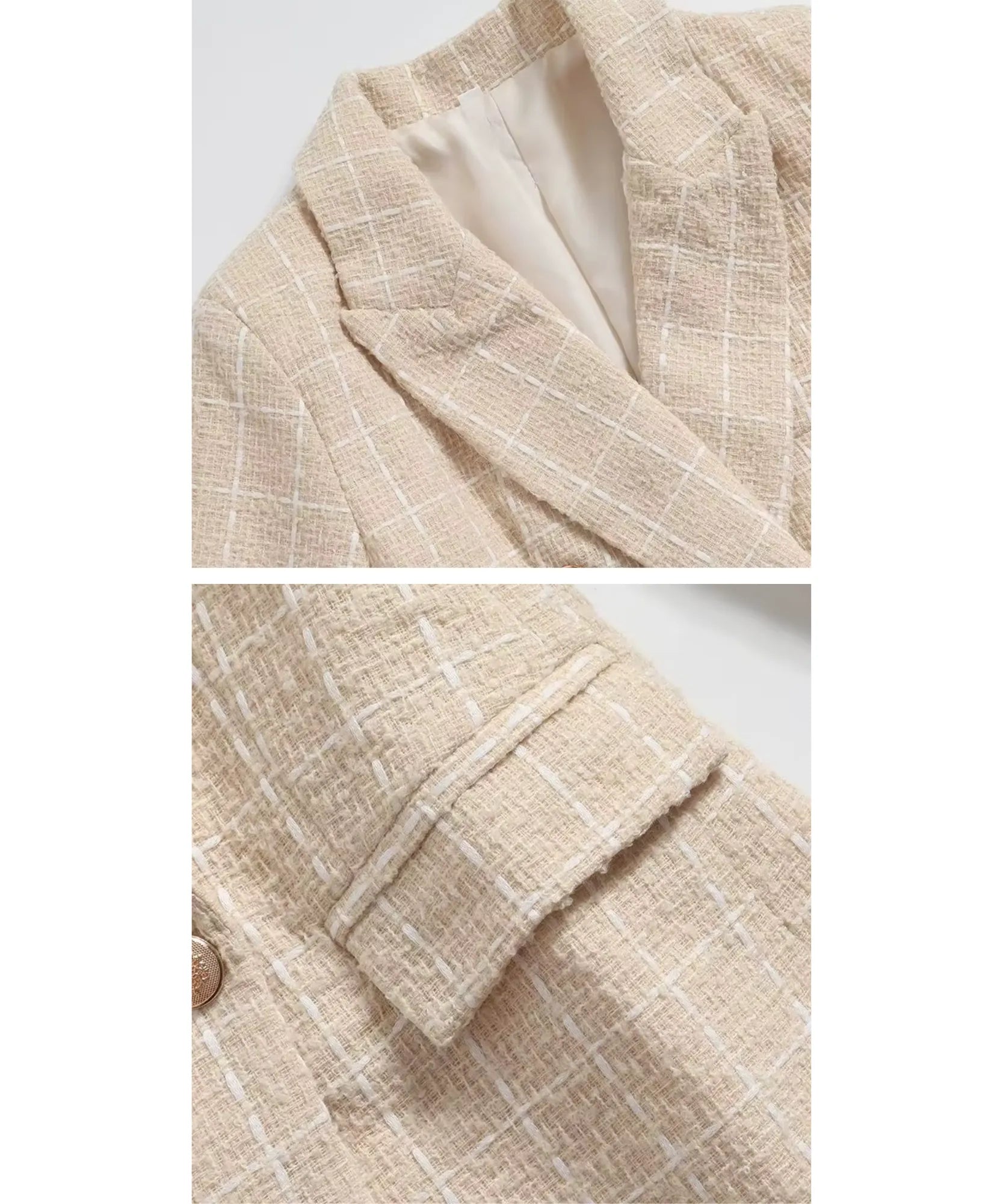 Comprar blazer tweed feminino alfaiataria estruturado transpassado com forro respirável em promoção ANELLIMN 