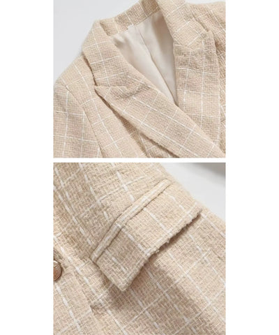 Comprar blazer tweed feminino alfaiataria estruturado transpassado com forro respirável em promoção ANELLIMN 